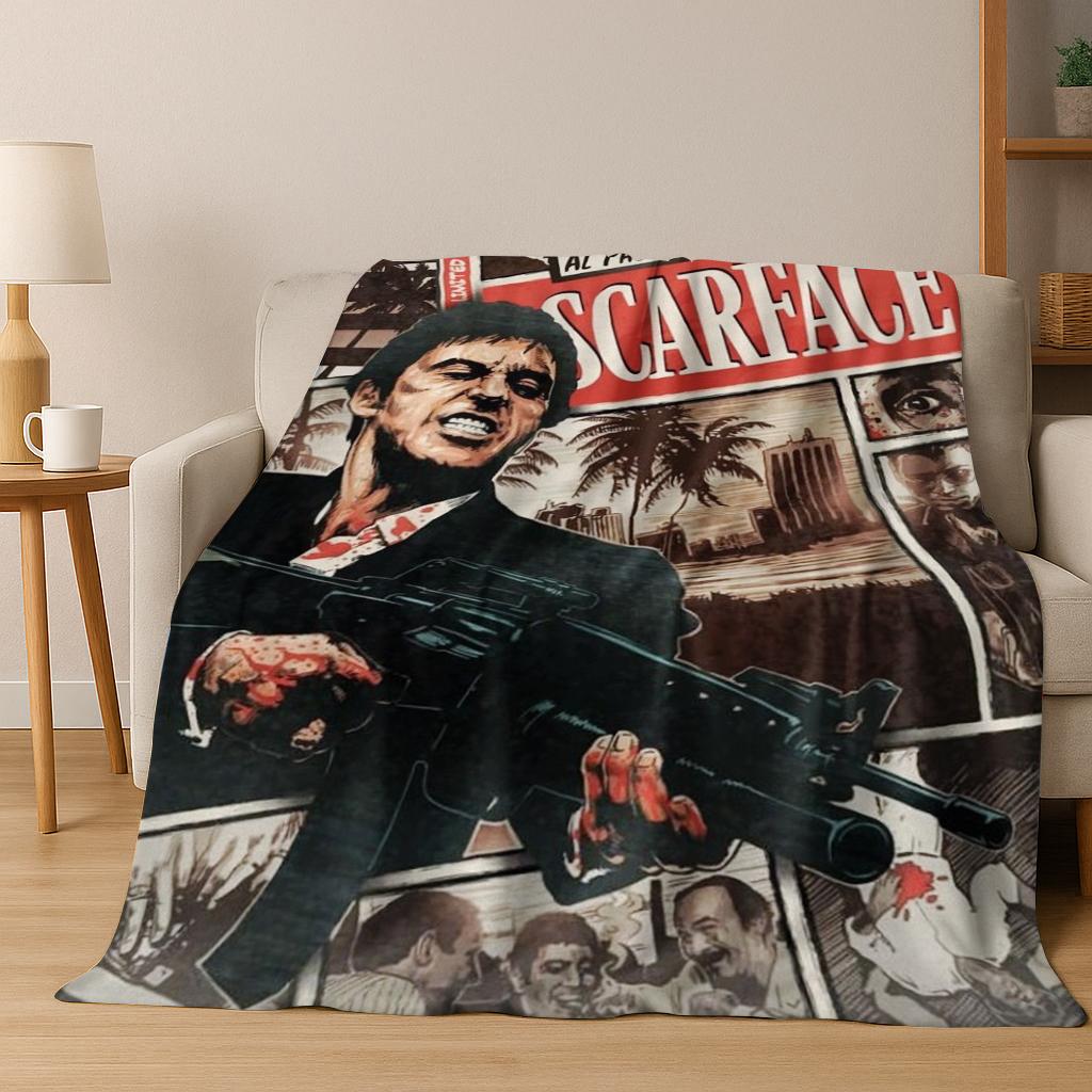 

Classic Scarface Tony Montana Movie Art Flannel Blanket,Cozy Soft Throw Blanket for Home Bedroom Bed Sofa Picnic Cover Gift 75x90cm
