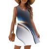 Women's Fashion Casual Summer Cupless Bag V-neck Vintage Color Block Stitching Print Dress Beach Sundress