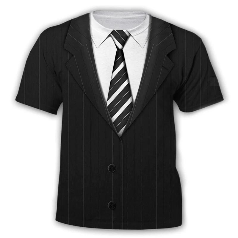 Letní Pánské Tričko s Krátkým Rukávem s 3D Potiskem Falešného Dvou-dílného Obleku, Módní, Ležérní, Vtipné