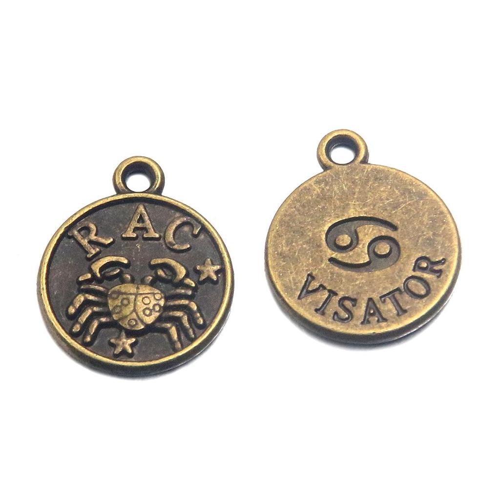 12x15mm Round Zodiac Constellation Pendant: Retro Symbol Alloy Jewelry for DIY Bracelets & Keychains
