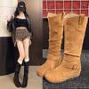 Korea Dongdaemun niche design boots women's winter heightening belt buckle sleeve thick-soled knight boots long boots