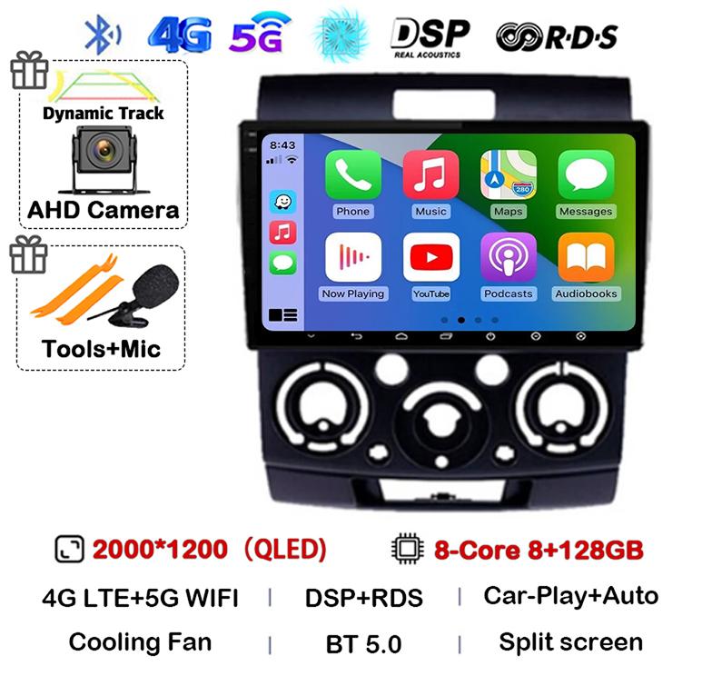 Android 14 Car Radio Stereo for Ford Everest Ranger Mazda BT50 BT-50 2006 2007 2008 2009 2010 2011 Multimedia Player Head Unit