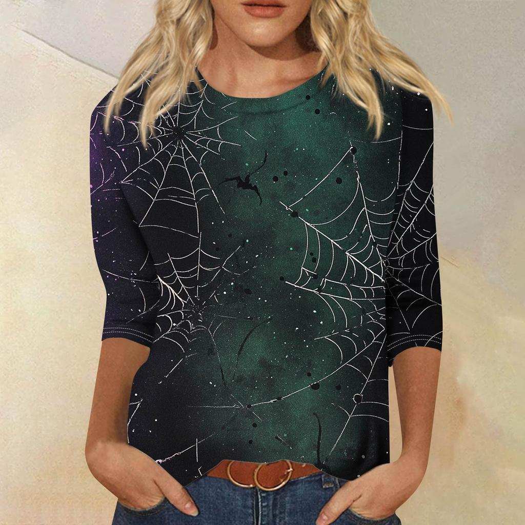 Women's Fashion Casual Round Neck 3/4 Sleeve Loose Printed T-Shirt Ladies Top