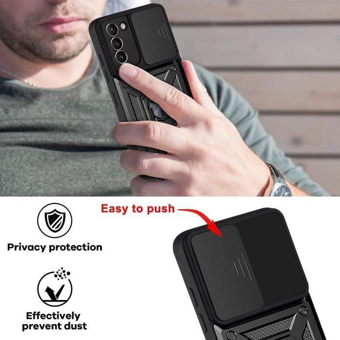Coque de Protection - PROSHOP - pour Samsung S21 Plus - Noir - Antichoc - Support Anneau 360° - avec 2 Verres Trempés