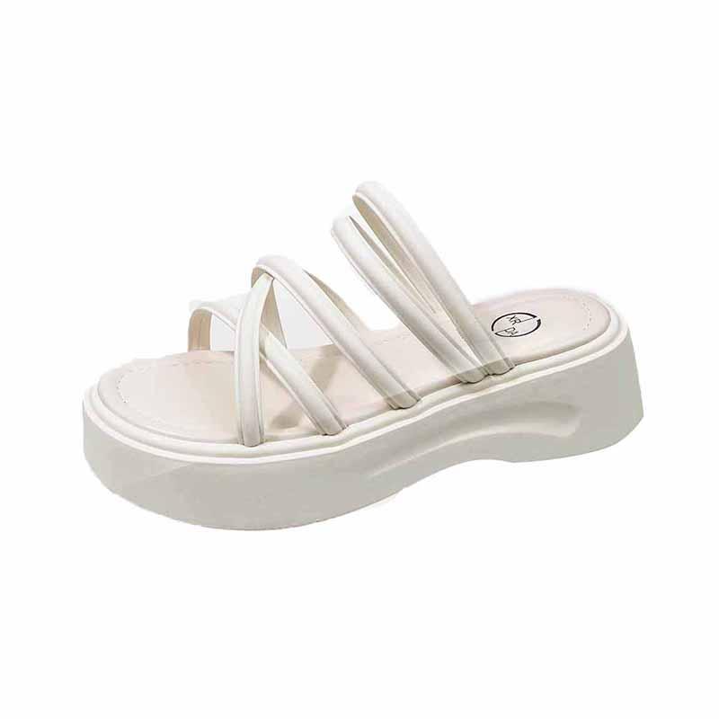 Fashion Soft Sole Platform Sandals New Summer Round Toe Open Cross Strap Comfortable Platform Anti-Slide Heel Slippers