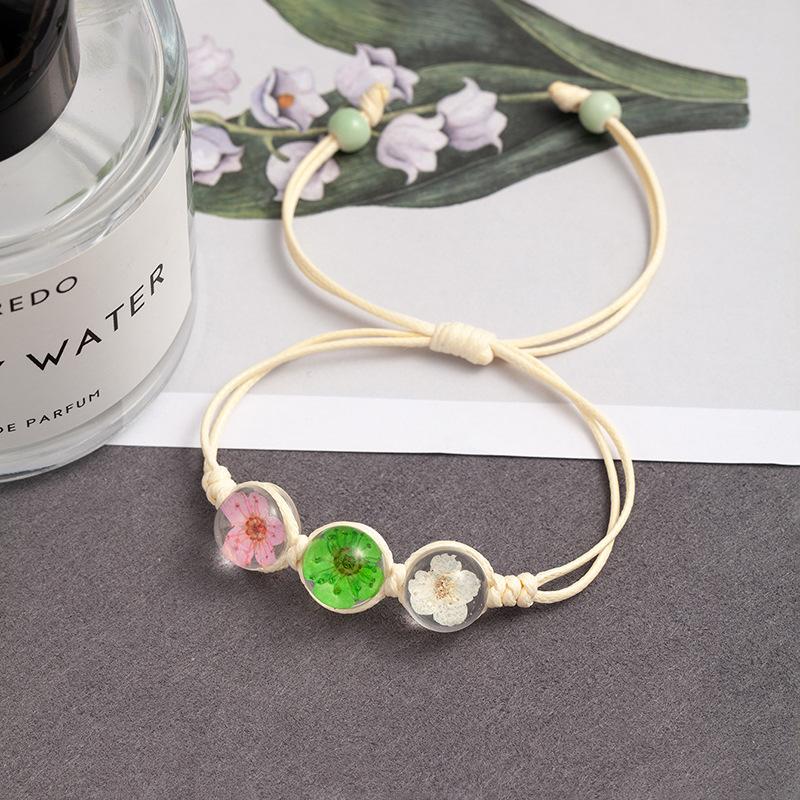 Fresh And Sweet Peach Blossom Bracelet Handmade Woven Girlfriend Dried Flower Bracelet Street Stall Girl Glass Dried Flower Bracelet