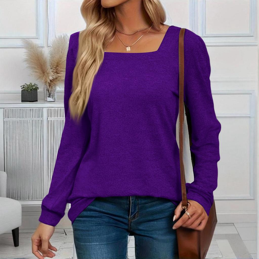 Women's Fashionable Casual Versatile Square Neck Long Sleeve Plus Size Top