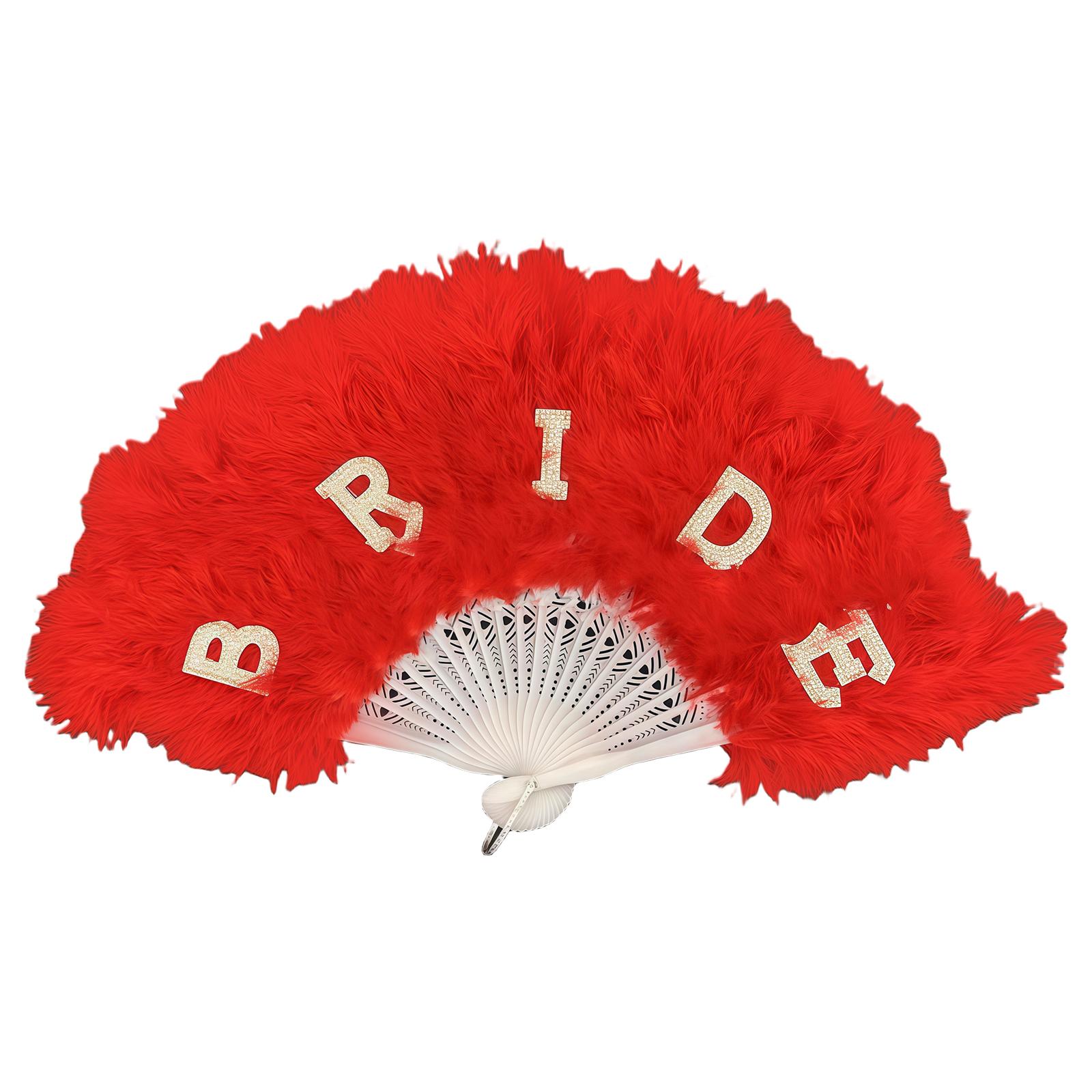 Premium 21 Feather Foldable Wedding Fan Multipurpose Cooling Tool And Photo Shoot Prop r Wedding Ceremony Accessories красный