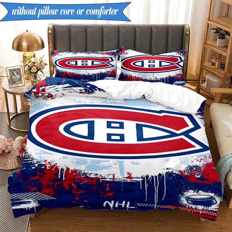 3PCS Canadiens Hockey Team Bedding Set,Including 1pc Duvet Cover And 2pcs Pillowcases Perfect for Bedroom, Dormitory, Fan Christmas Gift
