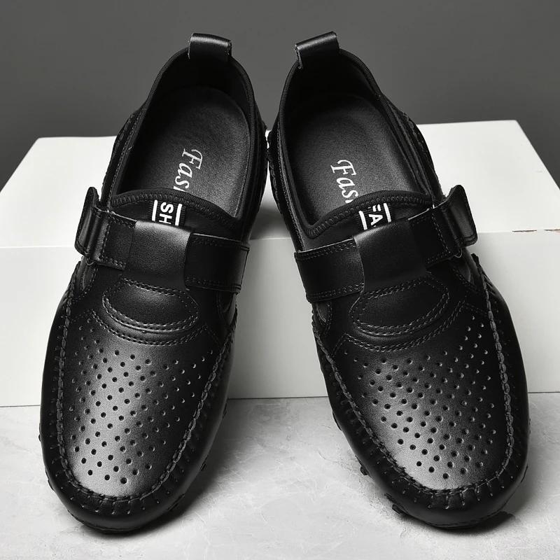 High Quality Casual Leather Outdoor Antiskid Loafers Breathable Flat Designer Handmade Soft Bottom Walking Shoes Plus Size 38-47