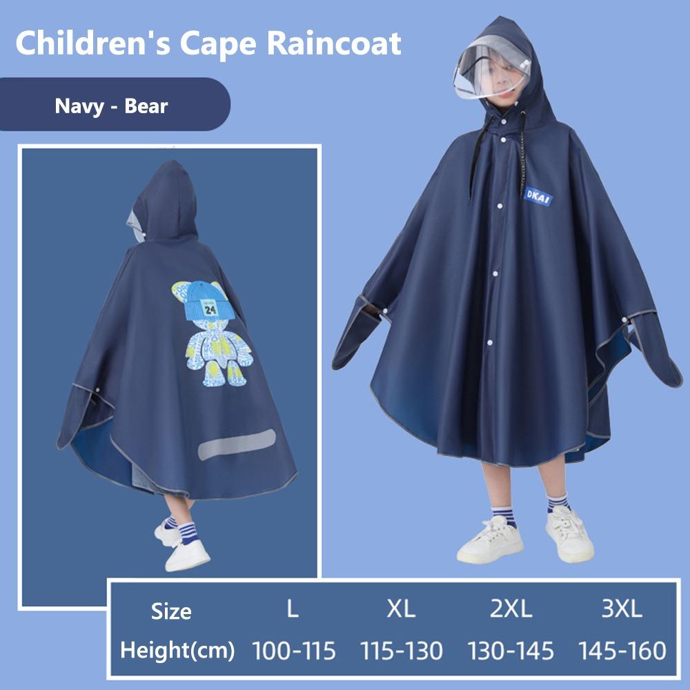 With Gloves Waterproof School Raincoat Detachable Clear Brim Outdoor Rain Cloak  for Boys and Girls