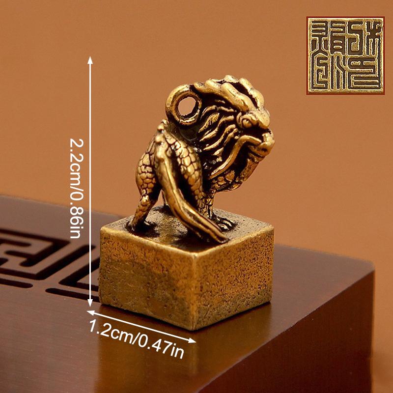 Chinese Brass Zodiac Vintage Seal Key Chain Pendant Backpack Pendant Craft Souvenir Gift