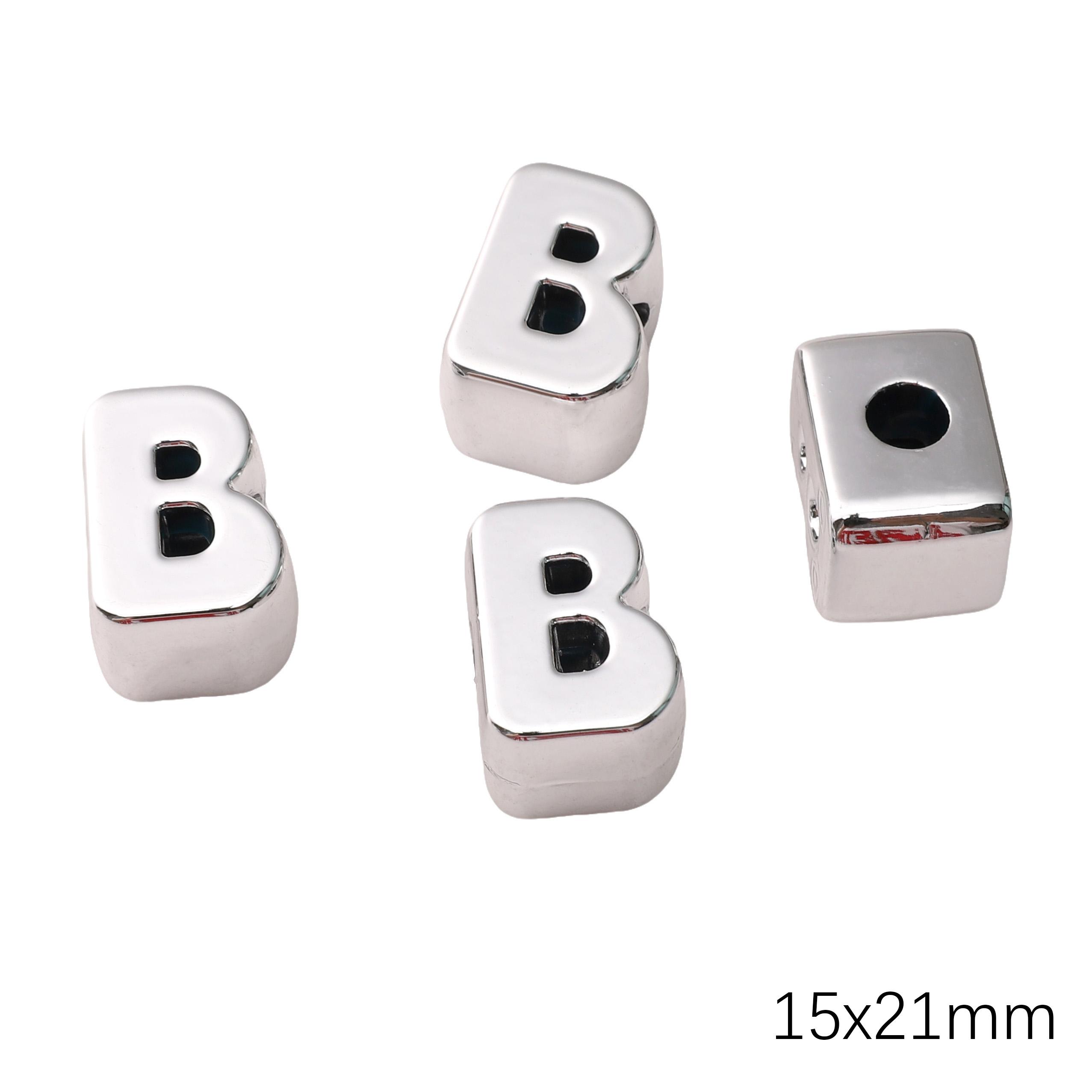 

Акриловая УФ-покрытая серебром бусина-буква с большим отверстием для изготовления украшений, DIY-аксессуары B 15×21mm