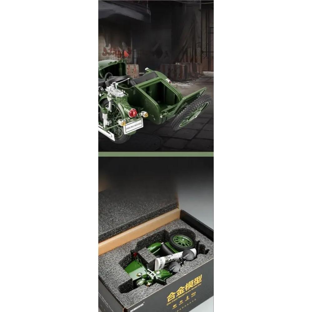 1/10 Ural M72 USSR Sidecar Motorcycle Alloy Metal Diecast Model Motorcycle Sound & Light Children's Toy Car Simulation Ornaments