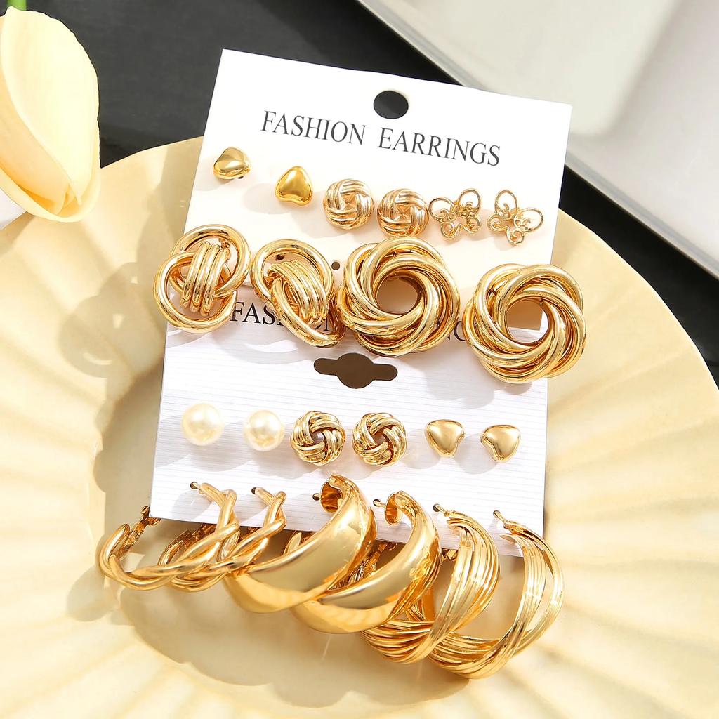 11 Pcs Fashion Boho Hoop Earring Set for Women Gold Color Bohemia Vintage Pearl Earring Heart Ear Studs Jewelry Gifts 2026 New