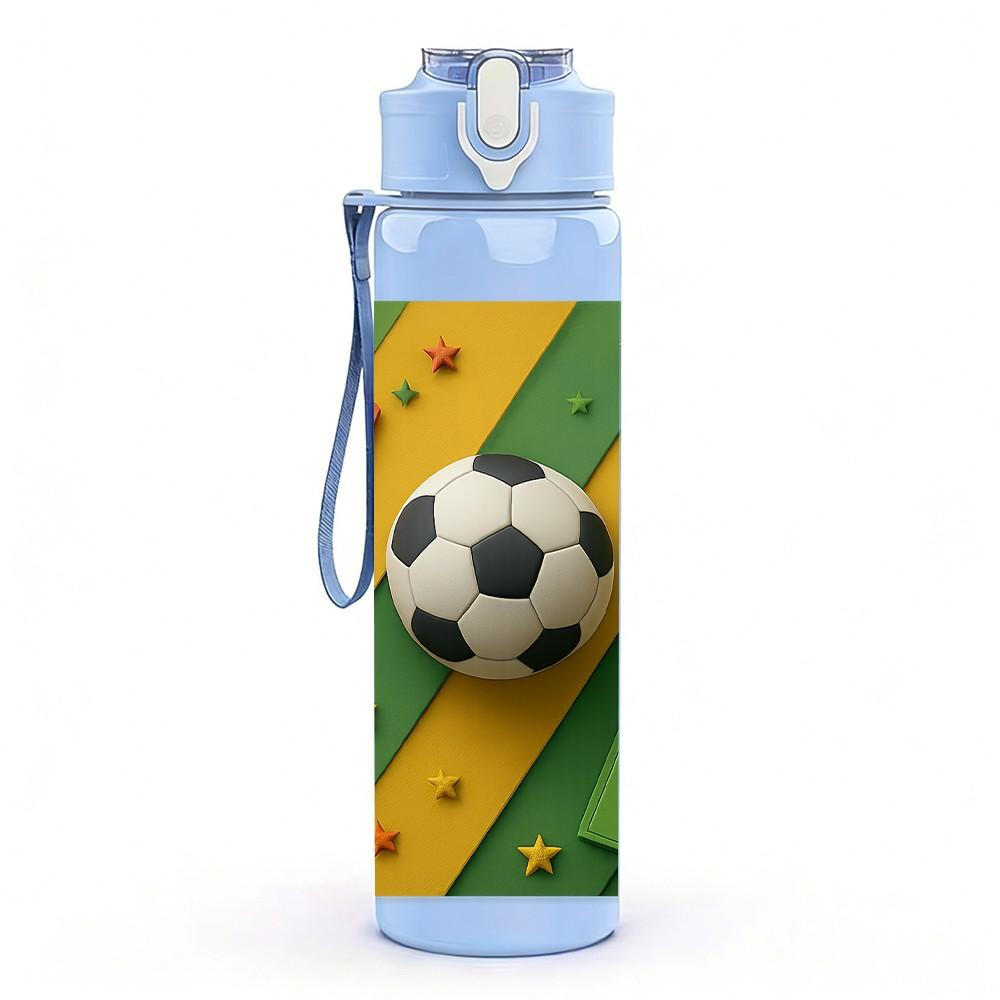 1PC Soccer Field Geometric Art Print 750ml Color Plastic Sports Water Bottle Leakproof Flip Straw Lid Suitable for Sports Office Home Use
