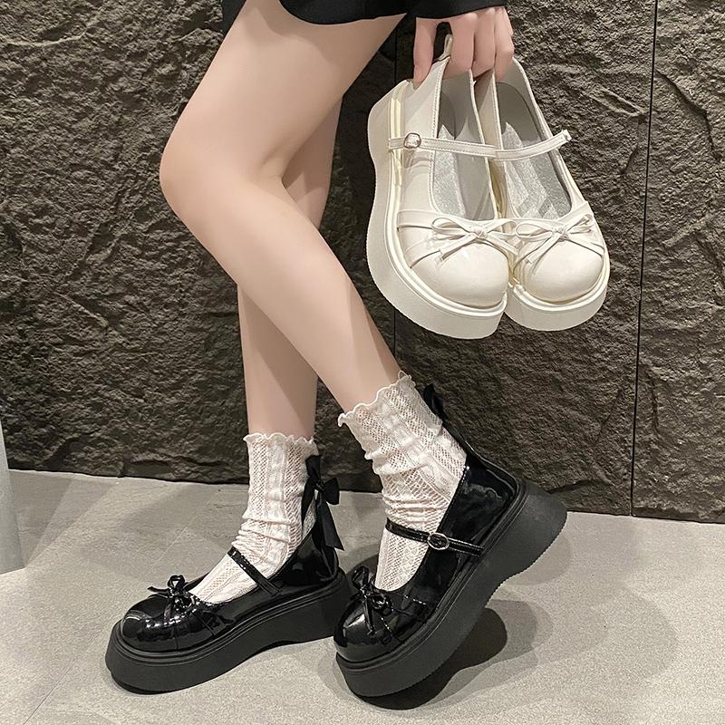 2025 New Fashion Buckle Women's Pumps Spring Autumn Round Toe Solid Butterfly Knot Platform Casual Ladies Shoes