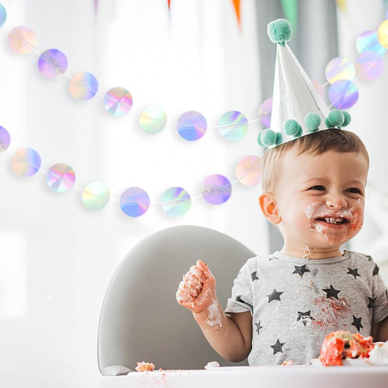 Laser Mirror Paper Star Dot Garland for Wedding Kids 1st Mermaid Birthday Party Decoration Baby Shower Christmas Hanging Banner