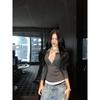 Kumikumi Sexy Style Lace Patchwork Polo Collar Long Sleeves T-shirt Women's Clothing Autumn New Arrival Slimming Youthful-Looking Tops