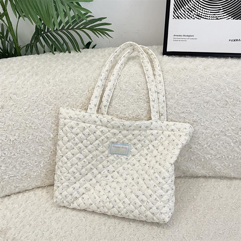 10 Cartoon Printed Quilted Quilted Cotton Bag Shoulder Cotton Bag Women's Horizontal Large-capacity Portable Canvas Bag