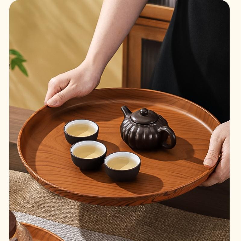 Food Tray Breakfast Dinner Vintage Round Serving Tray Imitation Wood Platte Tea Bathroom Organize Multi Purpose Storage Trays