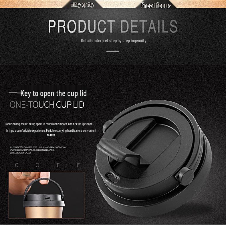 Kreativní izolovaný cestovní hrnek z nerezové oceli s uchem