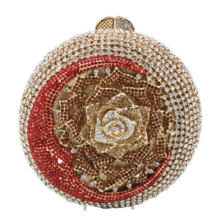 

Boutique De FGG Round Ball Crystal Clutch Purses For Women Formal Evening Party Rhinestones Handbags Bridal Wedding Flower Bags Small Clutch