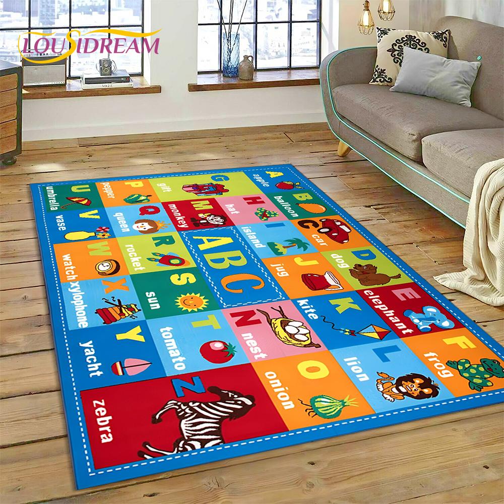 ABC Alphabet Kinder Krabbeln Frühe Bildung Cartoon Kinder Spielzimmer Bereichsteppich, Teppich für Wohnzimmer Schlafzimmer Sofa, Rutschfeste Matte