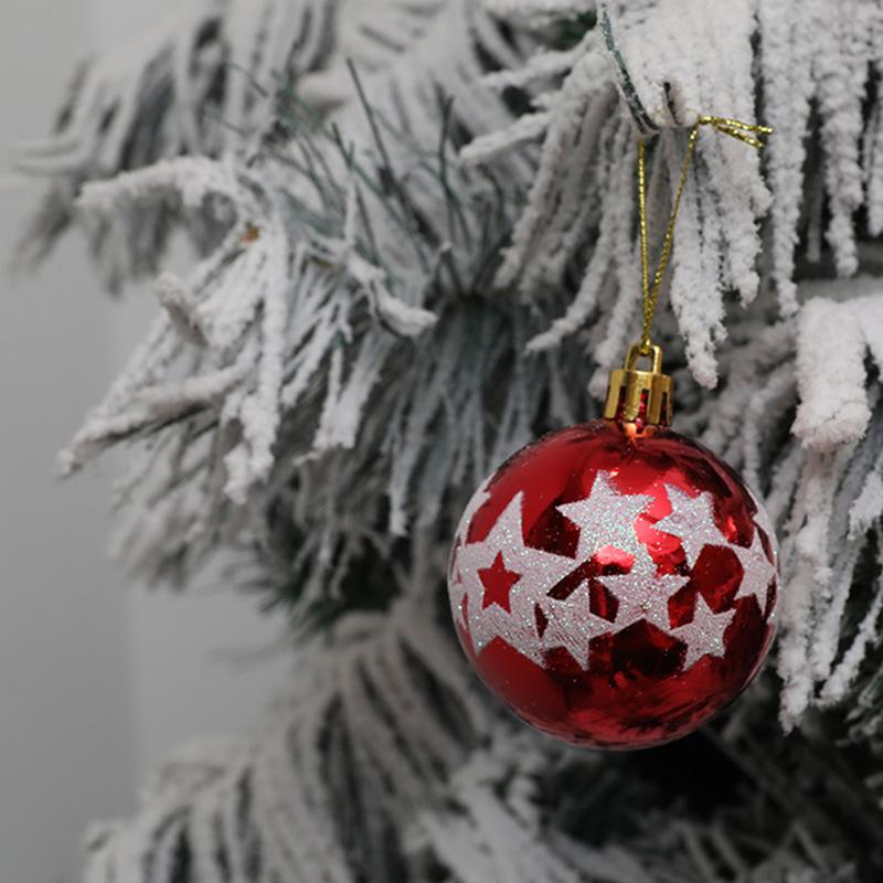6Pcs 6cm Star Pattern Round Ball Christmas Tree Decor Electroplating Plastic Ball Xmas Hanging Ornament