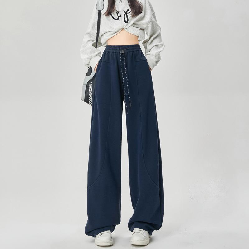 

Heavy-Duty American-Style Curved Blade Pants, Sports Sweatpants, Loose And Draping Floor-Length Wide-Leg Pants 2XL темно-синього кольору