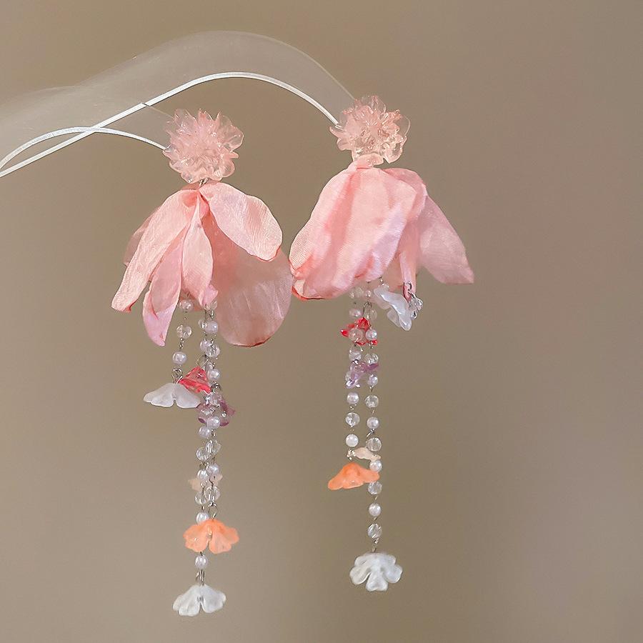 Steel Needle Flower Star Pendant Earrings Sweet Niche Temperament Earrings Exquisite Versatile Fashion High-end Earrings