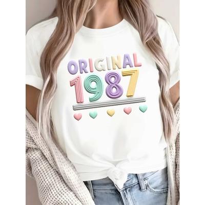 Anni ORIGINALE 1987 Design Testuale T-shirt Donna Pura Comoda Taglia Europea