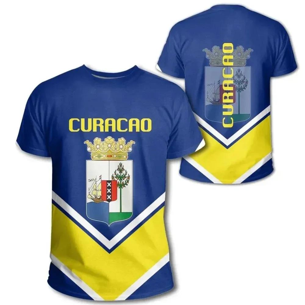 Republic of Curacao Flag T-shirt 2024 Summer Casual Fashion Graphic T Shirts Men Football Sports Autonomous Day Designer Clothes