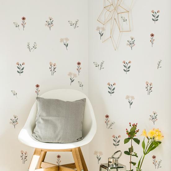 6 Stück bemalte florale Wandaufkleber, abnehmbar selbstklebend DIY wasserdichte Wandtattoos, repositionierbare Blätter Heimdeko für Schlafzimmer Wohnzimmer Kinder