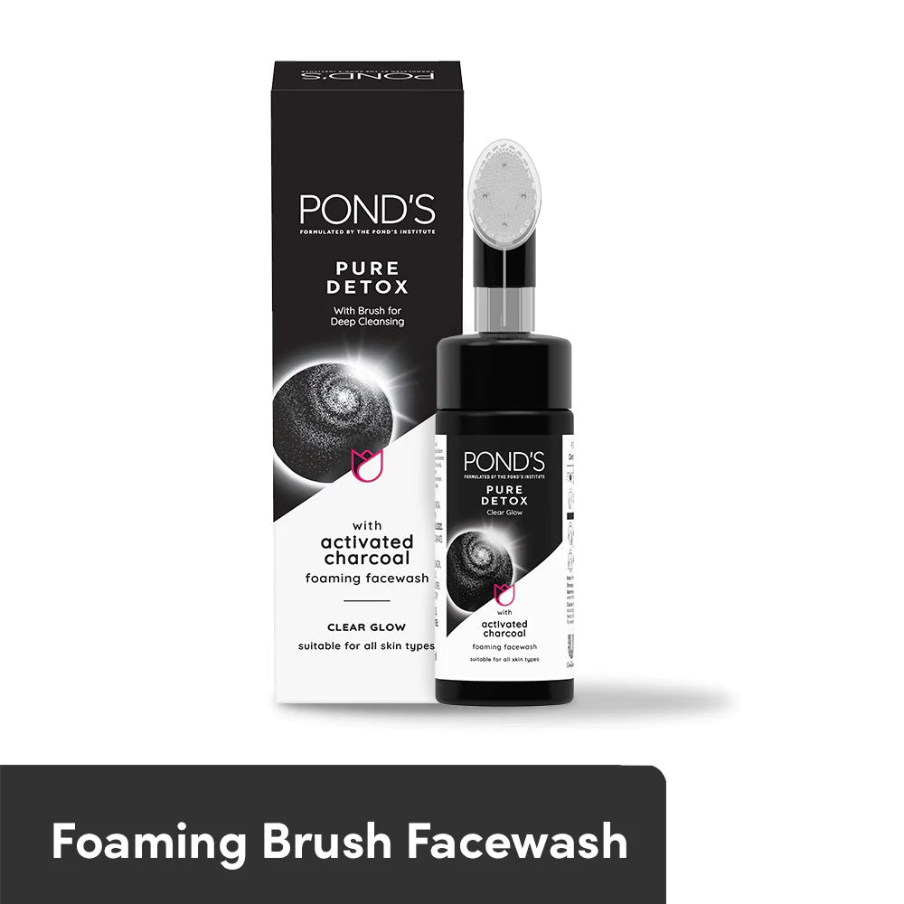 POND'S Pure Detox Facewash With Brush 150ml For Blackheads, Deep Pore Clean, Gentle Exfoliation, Glow Boost, All Skin Types