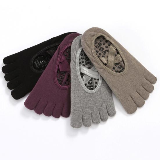 Șosete Sport din Bumbac Respirabil pentru Yoga, cu Prindere la Degete și Glezne, Cinci Degete, Ciorapi Antiderapanți