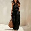 New summer European and American cross-border independent station Amazon women's wide-leg fashion cotton and linen sleeveless neck jumpsuit