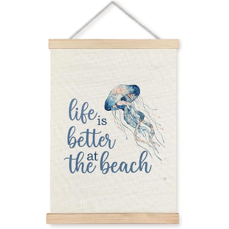 ignytiger Coastal Beach Seashell Wall Art Poster Framed, Ocean Beachy Room Decor Aesthetic, Blue Coquette Bow Seashell Canvas Wall Art Prints for