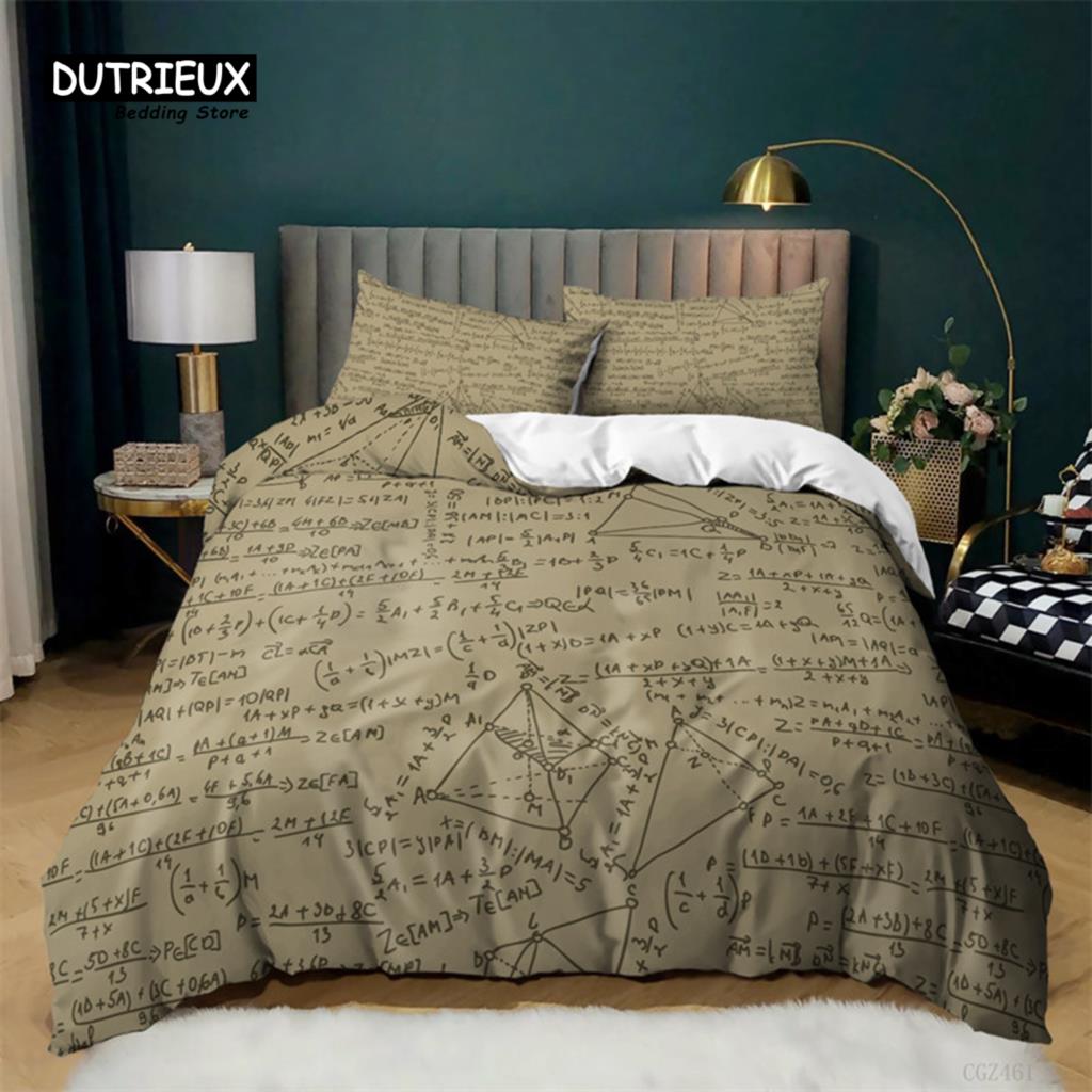 Math Equation Duvet Cover Set King Size Mathematics Formula Pattern Bedding Set For Boys Girls Polyester Educational Quilt Cover