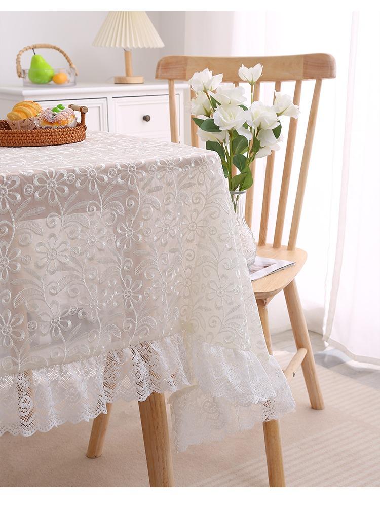 Rechteckige weiße Spitzentischdecke | Phönixschwanz-Blumenstickerei, Geeignet für Outdoor-Party, Empfang, Abendessen, Babyparty, Teeparty-Dekoration