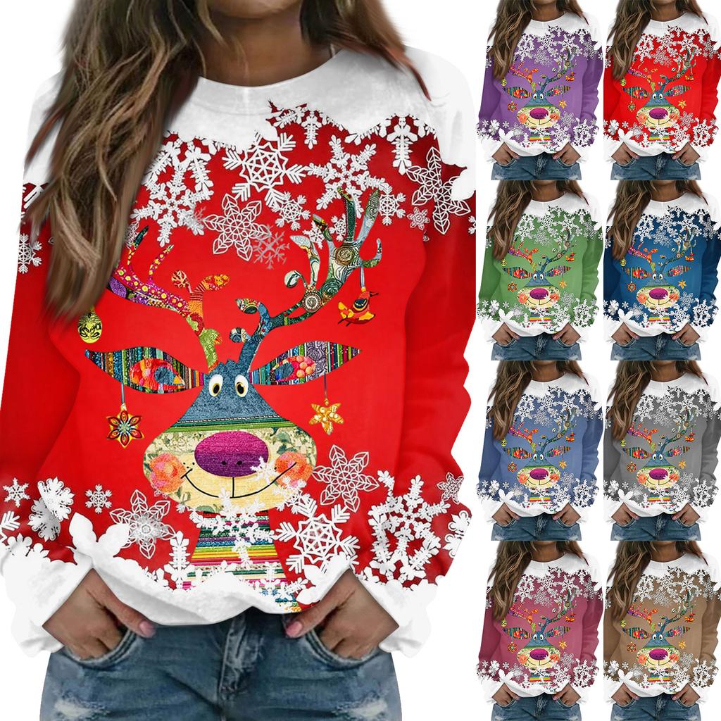 Dámské topy s kulatým výstřihem Bavlna Dámská Ležérní móda Potisk Dlouhý rukáv Svetr s výstřihem Halenka