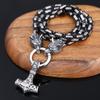 Nordic Viking Mythology Thor Hammer Pendant Necklace Room Black Emperor Chain Wolf Head Necklace Men's Stainless Steel Jewelry Necklace Gift