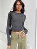 Women's European & American Style Casual Long-Sleeve Slim-Fit Solid Color Pullover T-Shirt