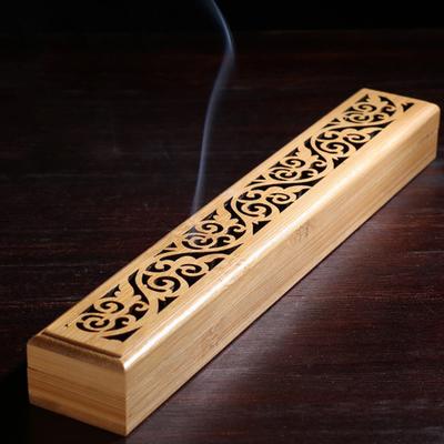 Bamboo Incense Box Retro Incense Burner Carved Incense Stick Holder Ash Catcher for Meditation Sleep Stress Relief Tea Room Decor