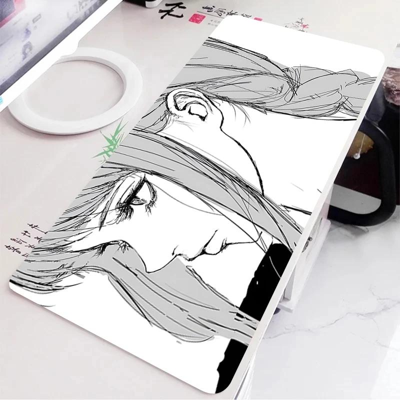 Black and White Anime Girl Table Mat Large Mouse Pad Office Keyboard Edge Locking Desk Mat Gaming Accessories Nonslip Mousepad