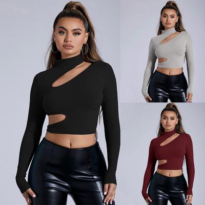 Herbst Und Winter Halbochgeschlossenes Schwarzes Langarm Sexy Innen-T-Shirt Kurzes Enganliegendes Oberteil Für Damen