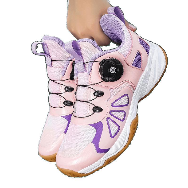 Children's badminton shoes professional rotating buckle breathable non-slip wear-resistant training shoes boys and girls lace-up tennis shoes
