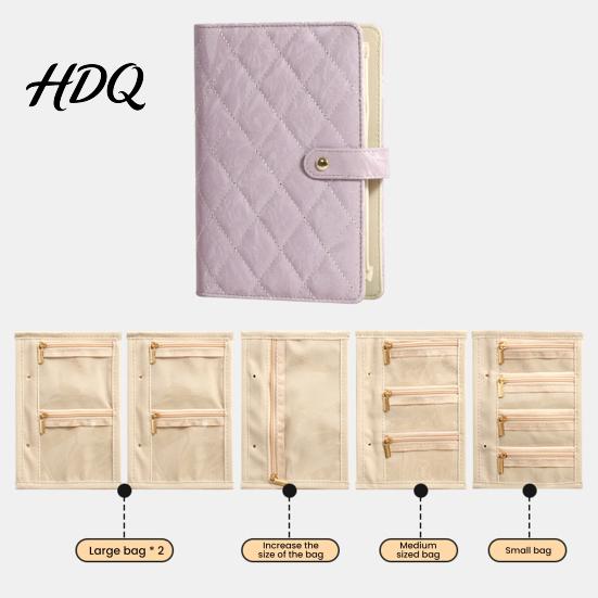 Weiche gesteppte Schmuckaufbewahrungsbox Buch-Set PU-Leder Reise-Organizer mit 5 herausnehmbaren Samtseiten für Ohrringe und Ringe Beutel für Halsketten