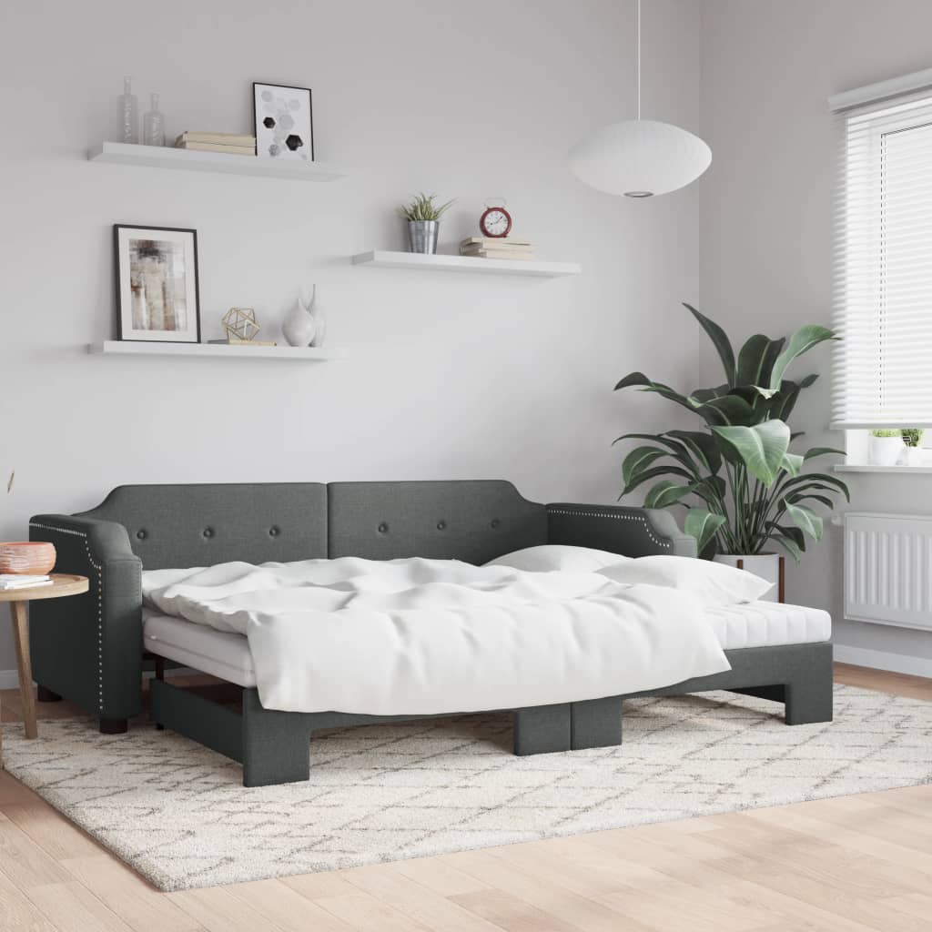 Vidaxl Sofa Rozsuwana Z Materacami, Ciemnoszara, 80X200 Cm, Tkanina
