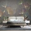 Modern Mural Minimalist Light Luxury 3d Wallpaper Lines Embossed Wall Mural Ginkgo Leaves Fresco Decor